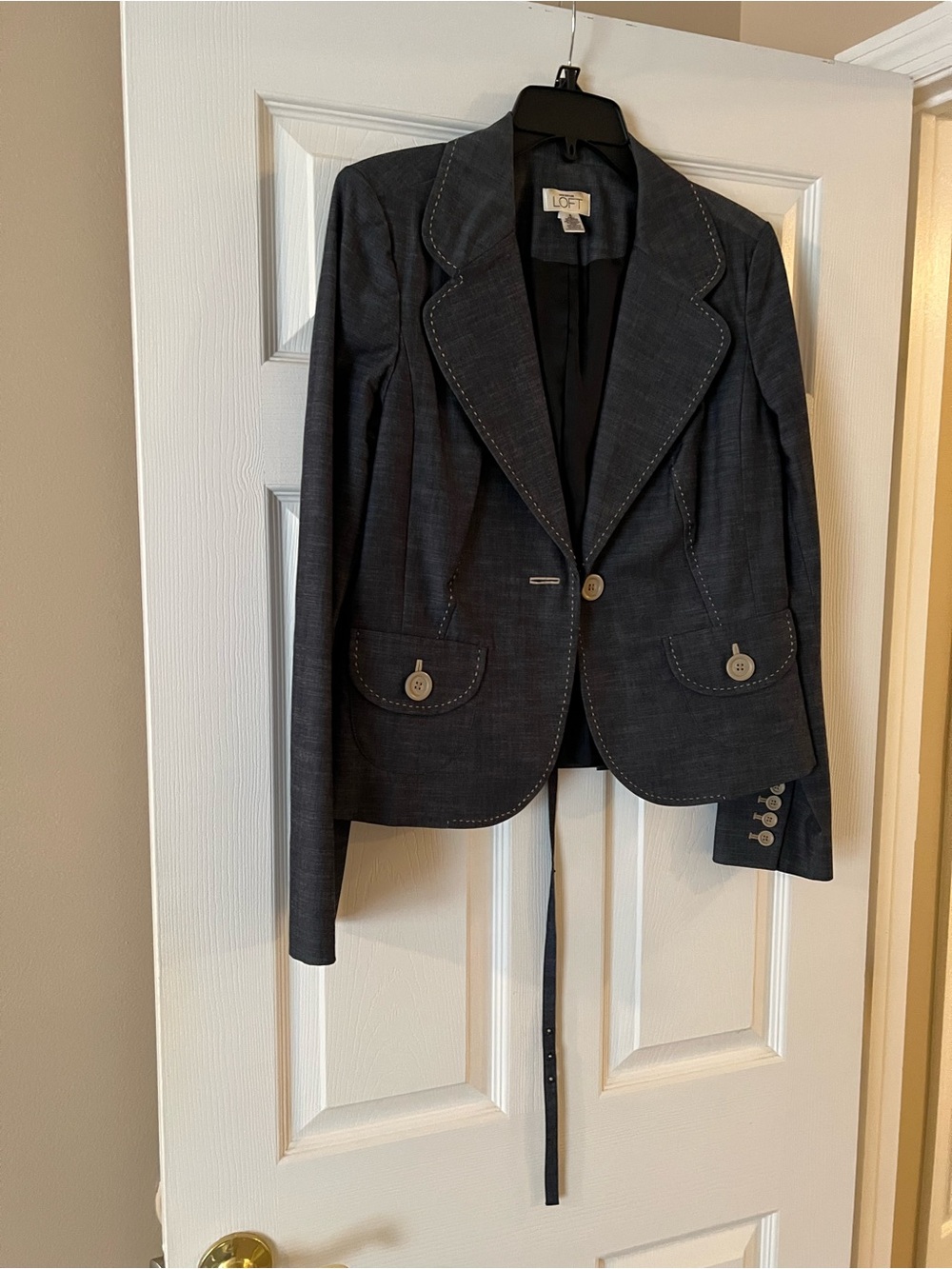 LOFT Dark Gray Notch Lapel Single-Button Blazer